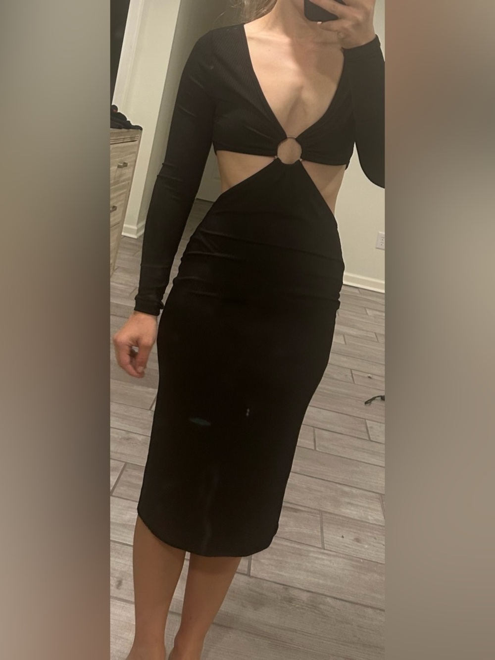 Pink Lily Black Long Sleeve Cut-Out Dress